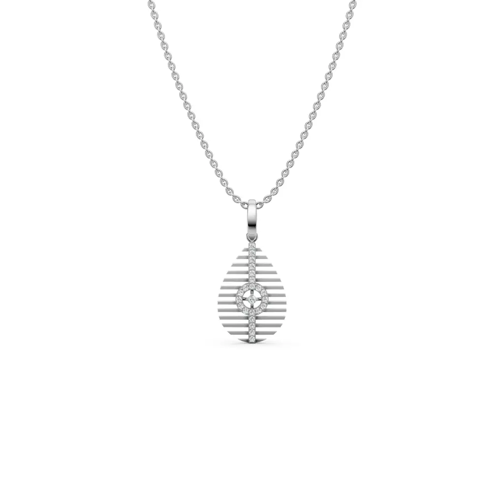 PMG JEWELS 925 Sterling Silver Teardrop Pendant Necklace with Crystal Cross Design, Striped Pattern