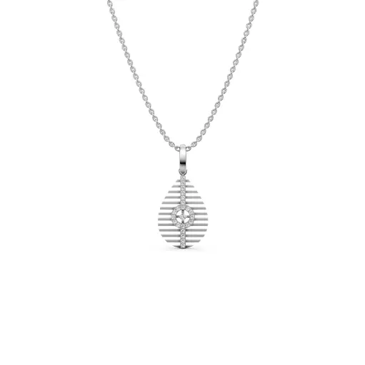 PMG JEWELS 925 Sterling Silver Teardrop Pendant Necklace with Crystal Cross Design, Striped Pattern